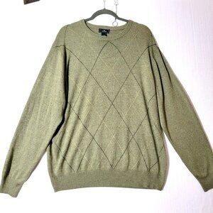 Dockers Mens Crew Neck Sweater Pullover Sz XL Long Sleeved Sage Green Argyle Y2K